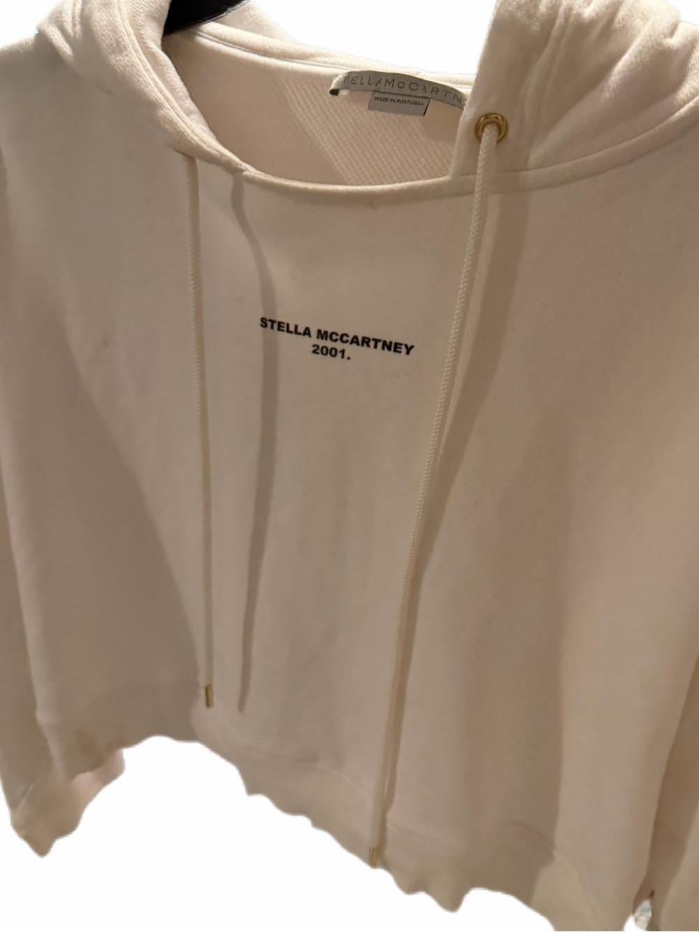 Stella McCartney White Cropped Hooded sweatshirt with black logo on front sz 40 - Picture 3 of 15